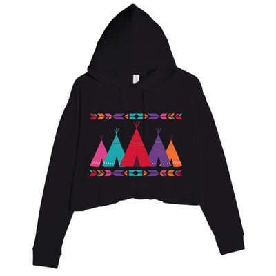 Native American Teepee Pattern Crop Fleece Hoodie