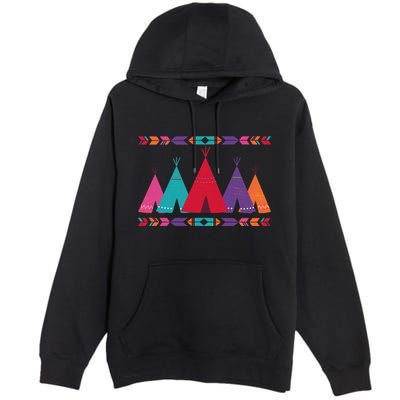 Native American Teepee Pattern Premium Pullover Hoodie