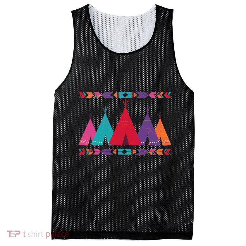 Native American Teepee Pattern Mesh Reversible Basketball Jersey Tank
