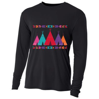 Native American Teepee Pattern Cooling Performance Long Sleeve Crew