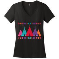 Native American Teepee Pattern Women's V-Neck T-Shirt