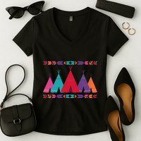 Native American Teepee Pattern Women's V-Neck T-Shirt