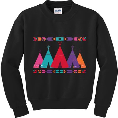 Native American Teepee Pattern Kids Sweatshirt
