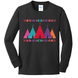 Native American Teepee Pattern Kids Long Sleeve Shirt