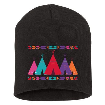 Native American Teepee Pattern Short Acrylic Beanie
