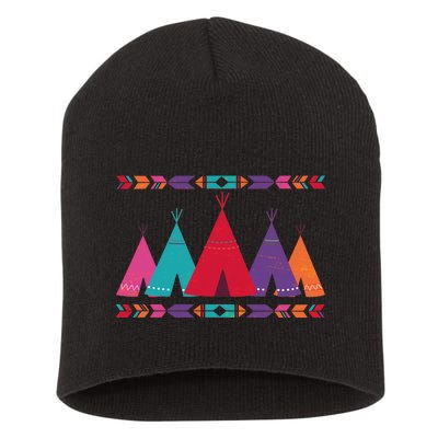 Native American Teepee Pattern Short Acrylic Beanie