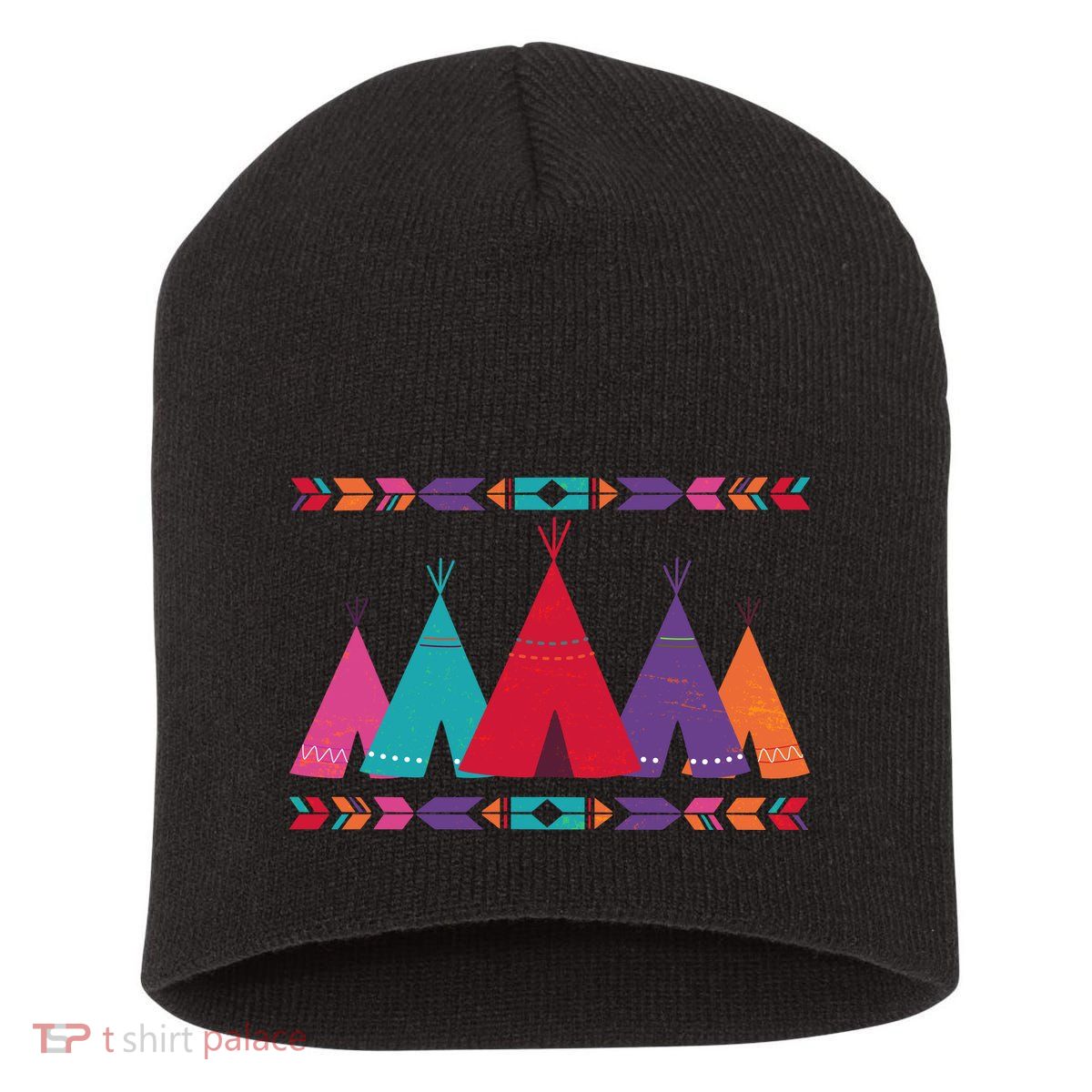 Native American Teepee Pattern Short Acrylic Beanie