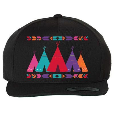 Native American Teepee Pattern Wool Snapback Cap