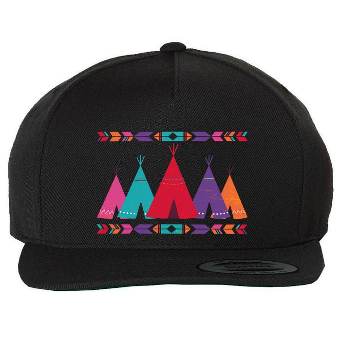 Native American Teepee Pattern Wool Snapback Cap
