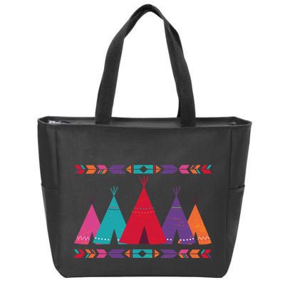 Native American Teepee Pattern Zip Tote Bag