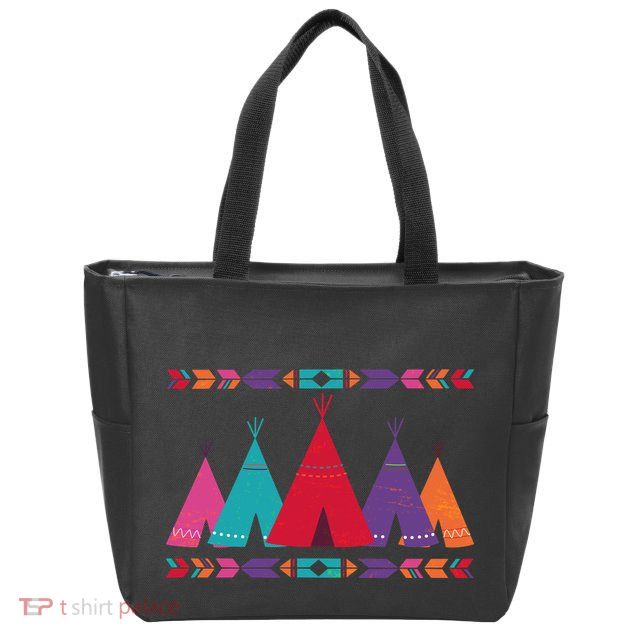 Native American Teepee Pattern Zip Tote Bag
