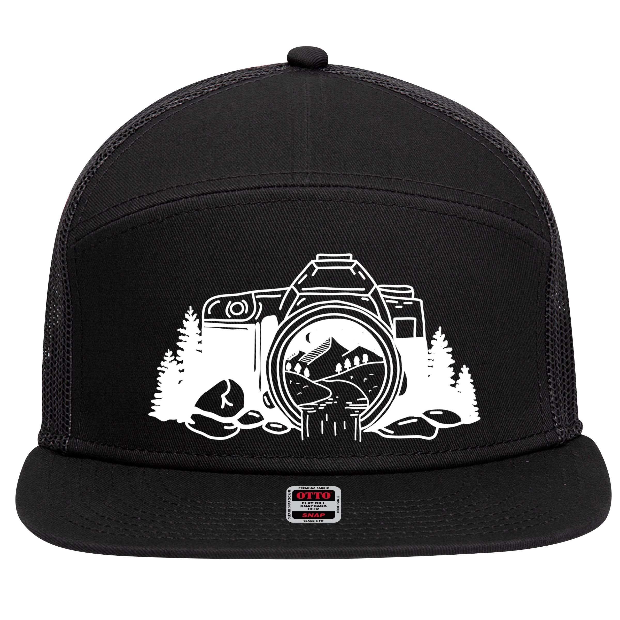 Nature Camera Waterfall 7 Panel Mesh Trucker Snapback Hat