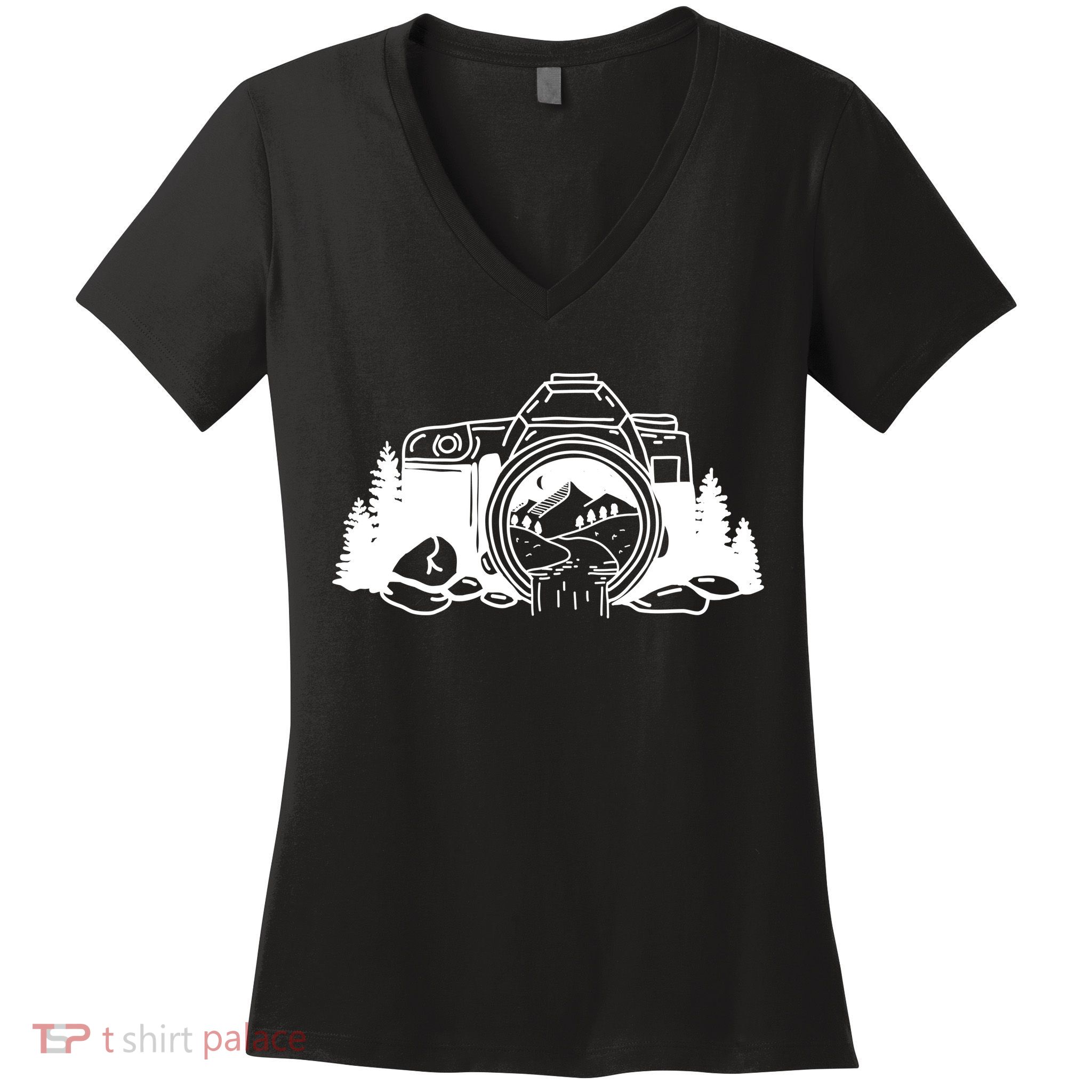 Nature Camera Waterfall Women's V-Neck T-Shirt