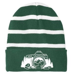 Nature Camera Waterfall Striped Beanie with Solid Band