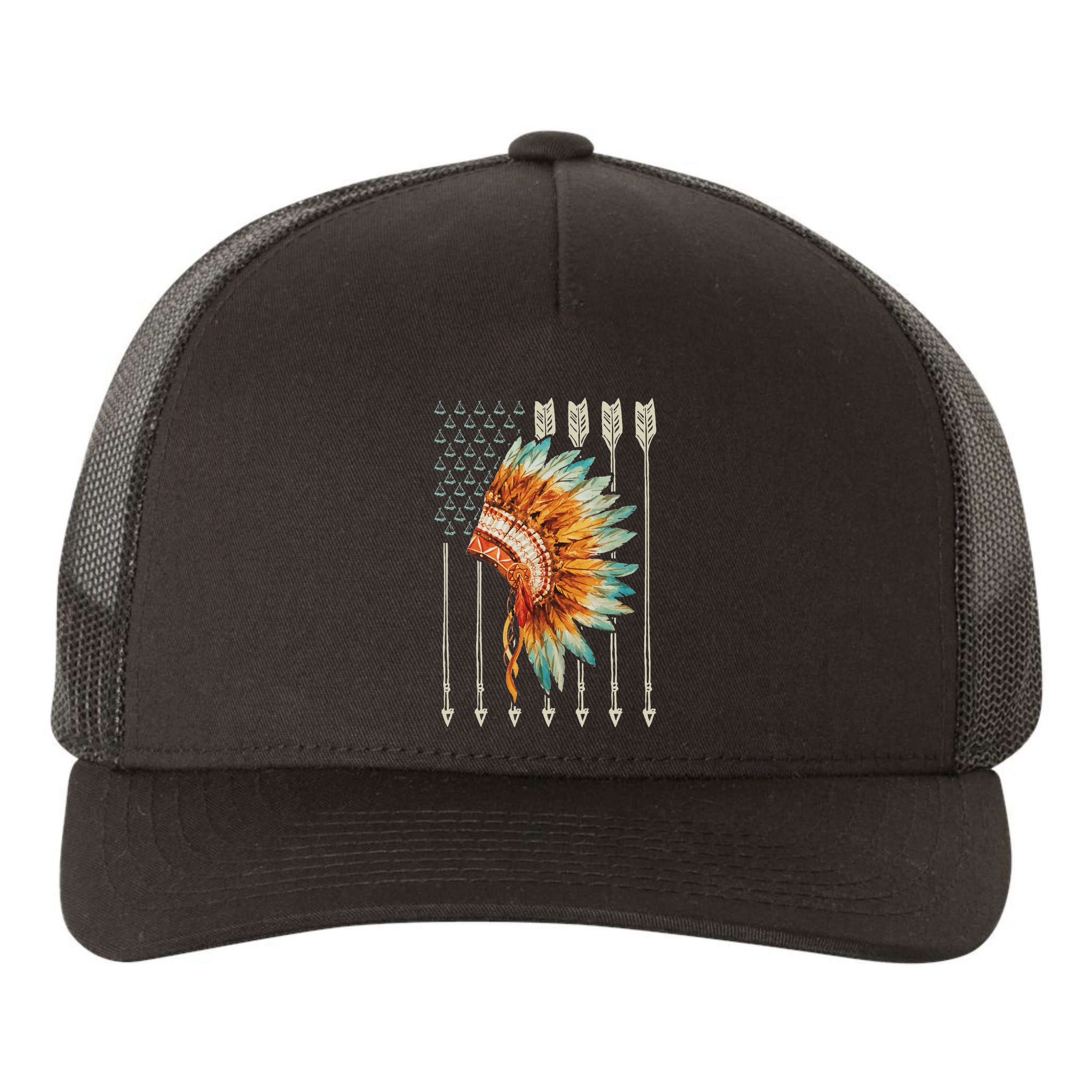 Native American Usa Flag Yupoong Adult 5-Panel Trucker Hat