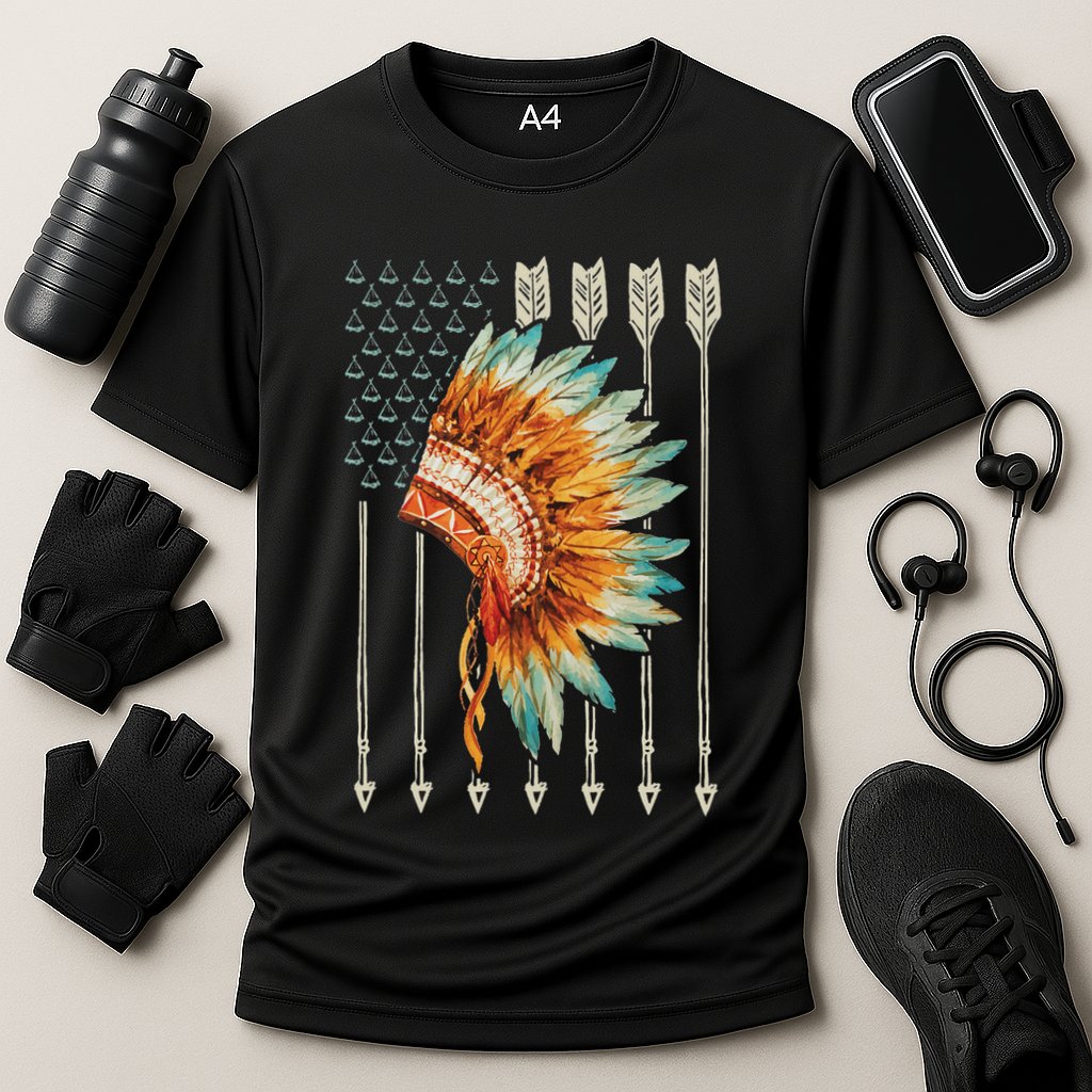 Native American Usa Flag Cooling Performance Crew T-Shirt