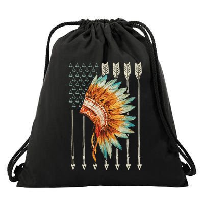 Native American Usa Flag Drawstring Bag