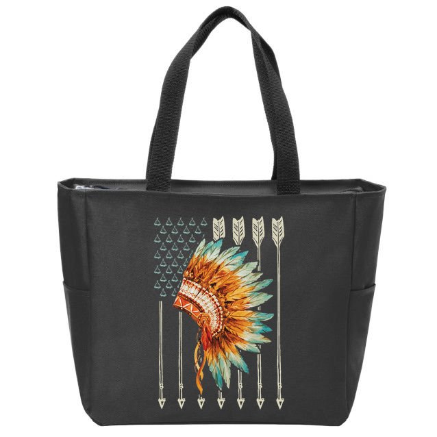 Native American Usa Flag Zip Tote Bag
