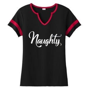 Naughty Christmas Couples Naughty and Nice Ladies Halftime Notch Neck Tee