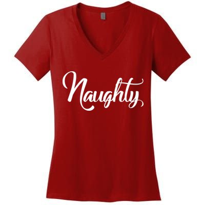 Naughty Christmas Couples Naughty and Nice Women's V-Neck T-Shirt