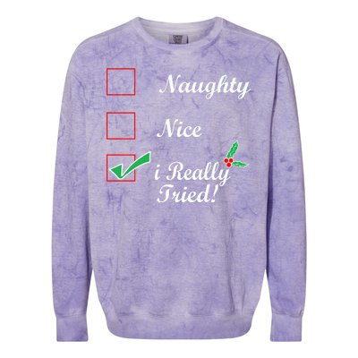 Naughty Nice I Really Tried Checklist Colorblast Crewneck Sweatshirt