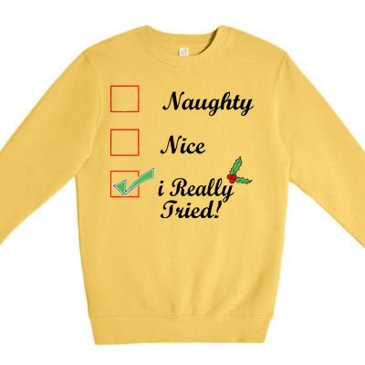 Naughty Nice I Really Tried Checklist Premium Crewneck Sweatshirt