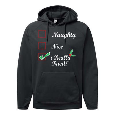 Naughty Nice I Really Tried Checklist Performance Fleece Hoodie