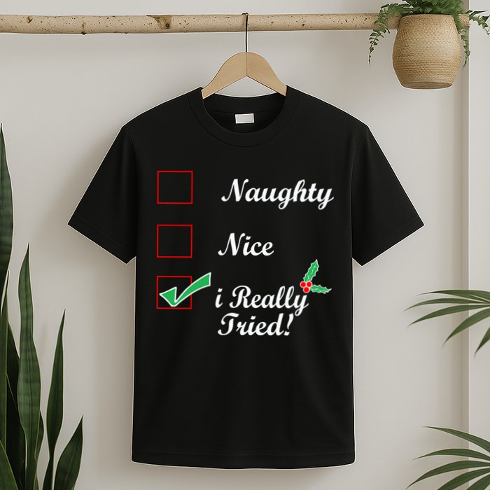Naughty Nice I Really Tried Checklist T-Shirt