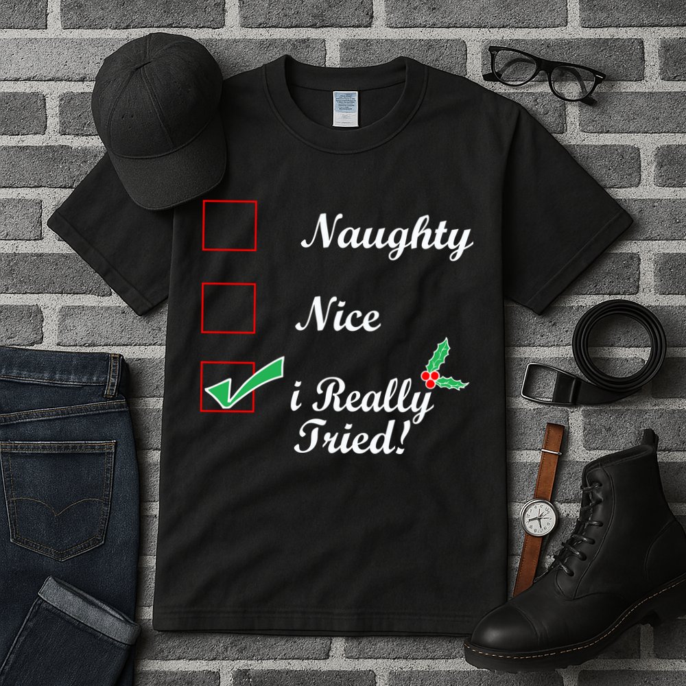 Naughty Nice I Really Tried Checklist Tall T-Shirt