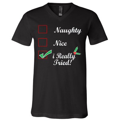 Naughty Nice I Really Tried Checklist V-Neck T-Shirt