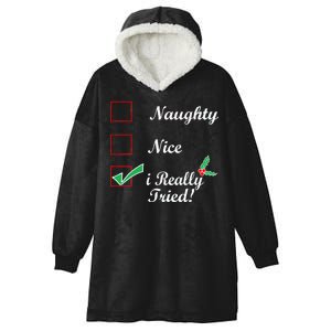 Naughty Nice I Really Tried Checklist Hooded Wearable Blanket