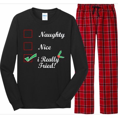 Naughty Nice I Really Tried Checklist Long Sleeve Pajama Set