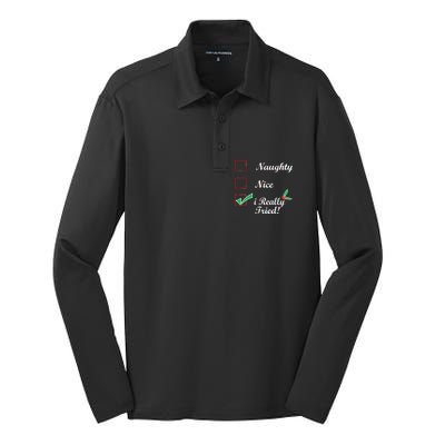 Naughty Nice I Really Tried Checklist Silk Touch Performance Long Sleeve Polo