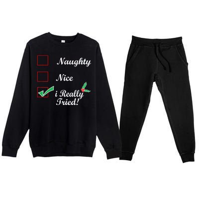 Naughty Nice I Really Tried Checklist Premium Crewneck Sweatsuit Set