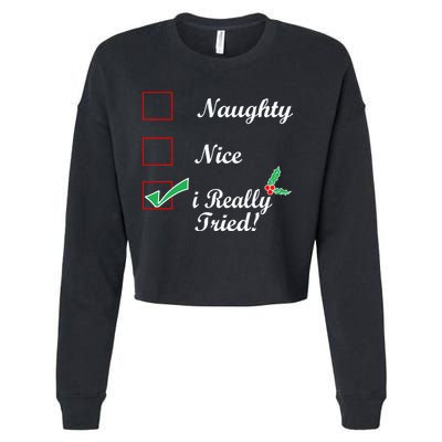 Naughty Nice I Really Tried Checklist Cropped Pullover Crew