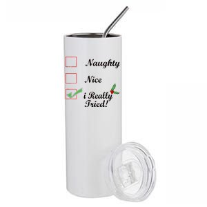 Naughty Nice I Really Tried Checklist Stainless Steel Tumbler