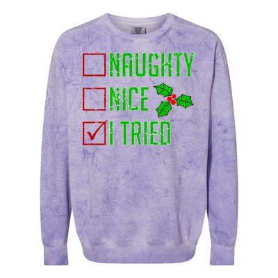 Naughty Nice I Tried Christmas Colorblast Crewneck Sweatshirt