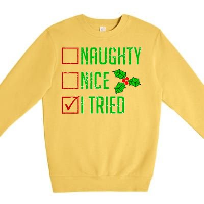 Naughty Nice I Tried Christmas Premium Crewneck Sweatshirt