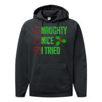 Naughty Nice I Tried Christmas Performance Fleece Hoodie