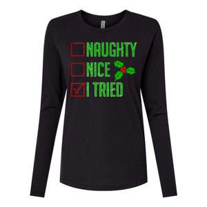 Naughty Nice I Tried Christmas Womens Cotton Relaxed Long Sleeve T-Shirt