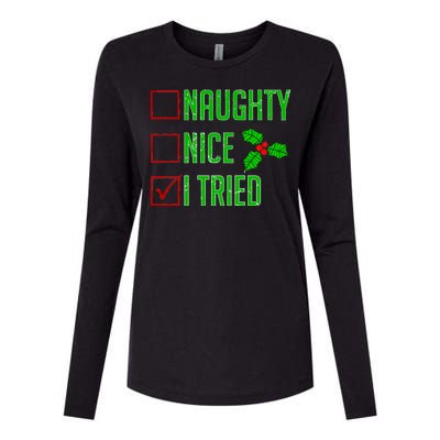 Naughty Nice I Tried Christmas Womens Cotton Relaxed Long Sleeve T-Shirt