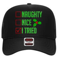 Naughty Nice I Tried Christmas High Crown Mesh Back Trucker Hat