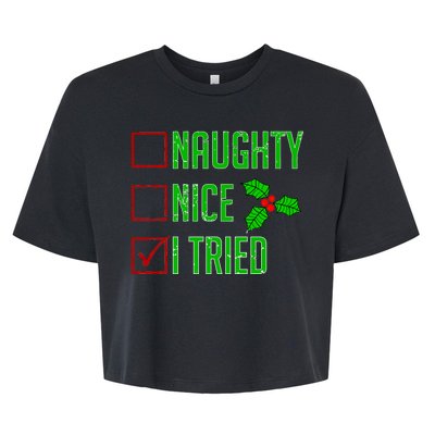 Naughty Nice I Tried Christmas Bella+Canvas Jersey Crop Tee