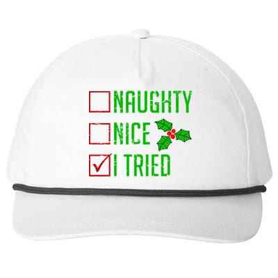 Naughty Nice I Tried Christmas Snapback Five-Panel Rope Hat