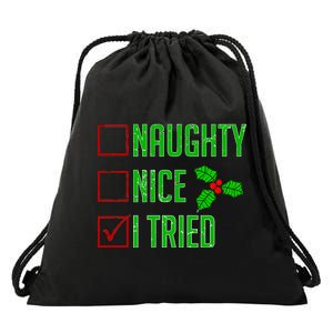 Naughty Nice I Tried Christmas Drawstring Bag