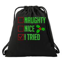 Naughty Nice I Tried Christmas Drawstring Bag