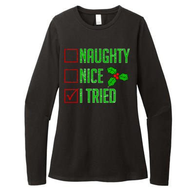 Naughty Nice I Tried Christmas Womens CVC Long Sleeve Shirt