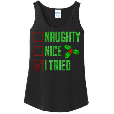 Naughty Nice I Tried Christmas Ladies Essential Tank