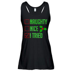 Naughty Nice I Tried Christmas Ladies Essential Flowy Tank