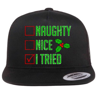 Naughty Nice I Tried Christmas Flat Bill Trucker Hat